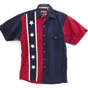 Cumberland‎ Outfitters Shirt Mens Medium Red Blue Short Sleeve Western Stars